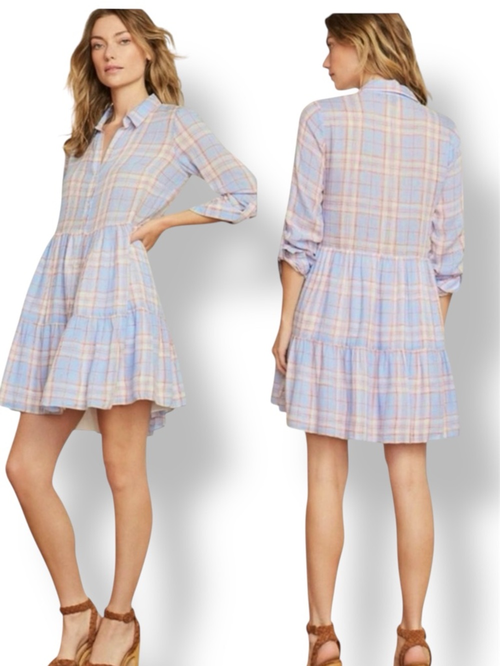 Veronica Beard NWT Jemila Plaid Linen Viscose Tiered Shirtdress Vapor Multi  S